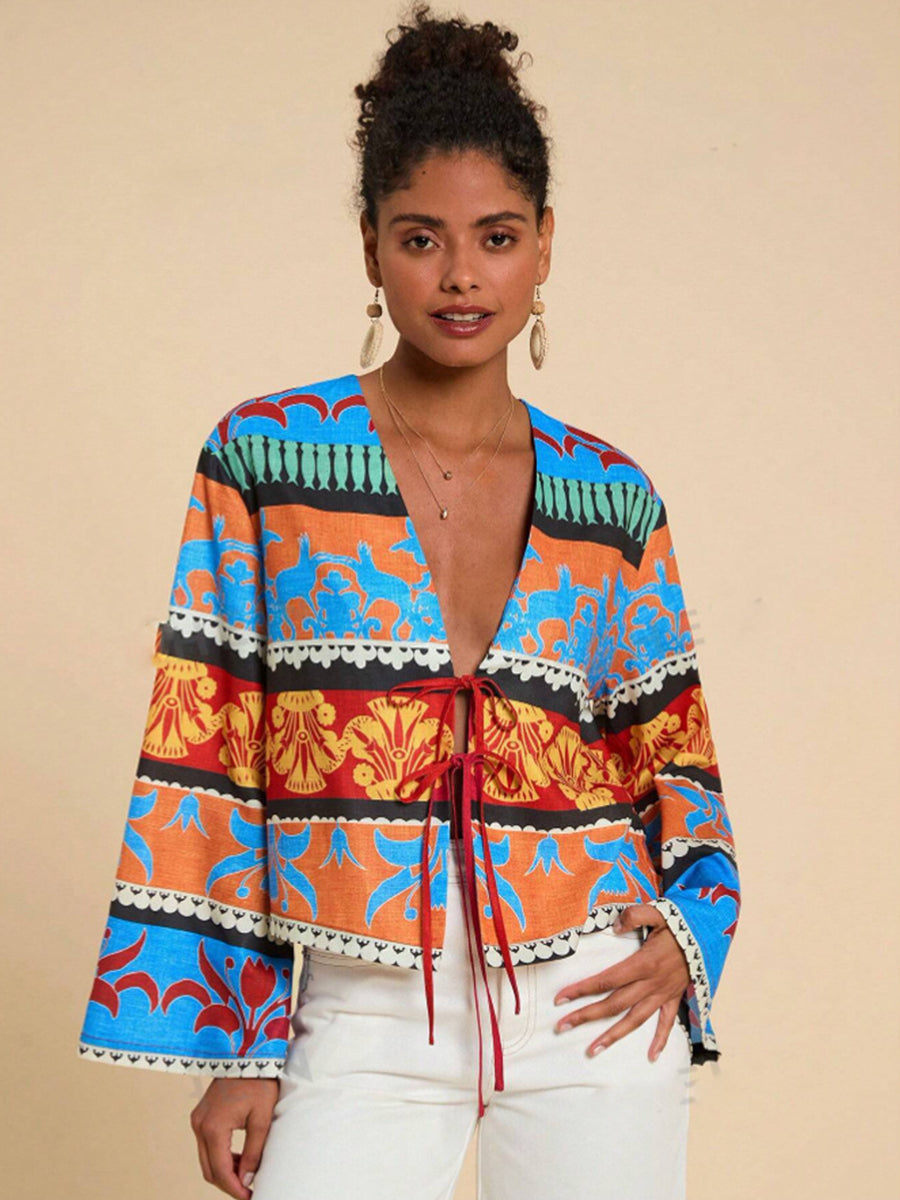 Multiclor Lace-up Printed Top