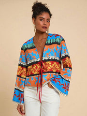 Multiclor Lace-up Printed Top