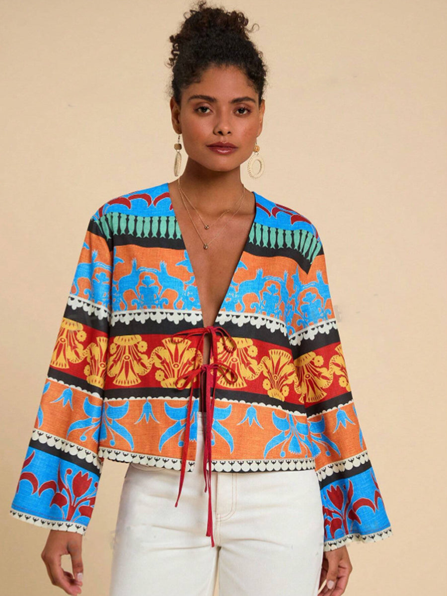 Multiclor Lace-up Printed Top