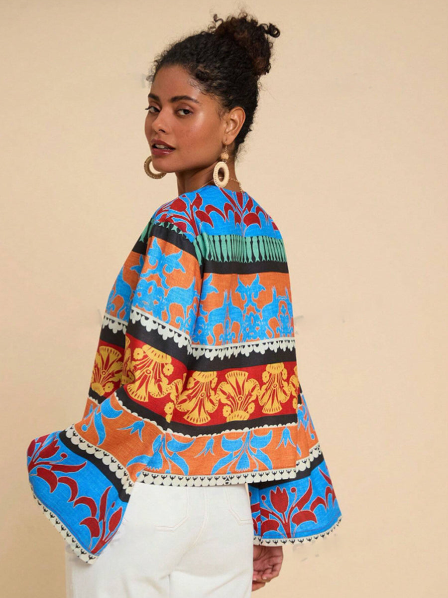 Multiclor Lace-up Printed Top