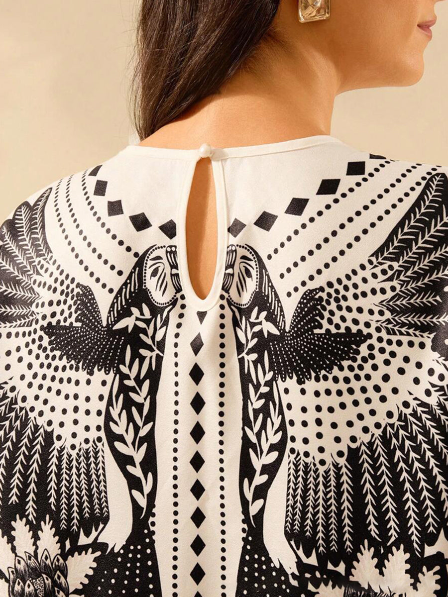 Black Geometric Printed Short Sleeve Dress