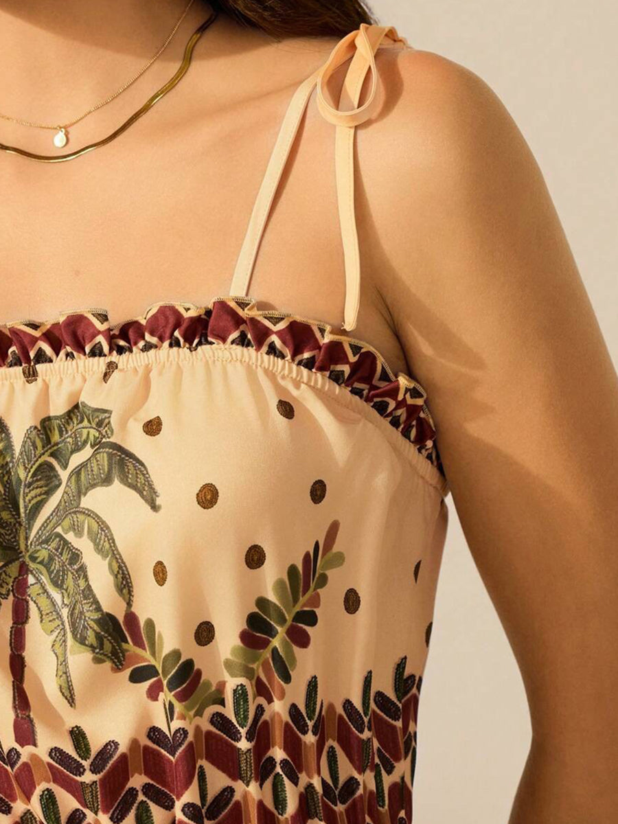 Retro Printed Graphic Spaghetti Vacation Dress