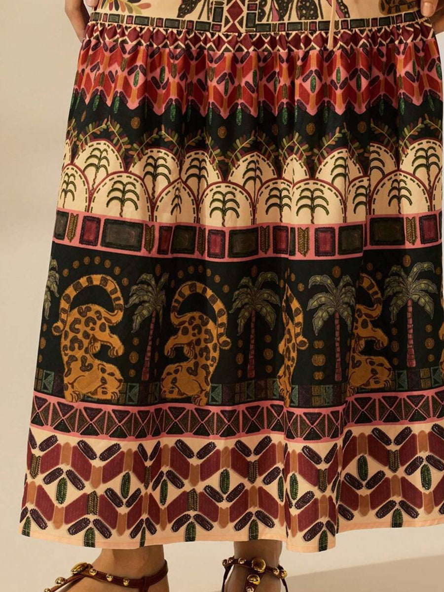 Retro Printed Graphic Spaghetti Vacation Dress