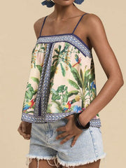 Leaf Print Spaghetti Vacation Top