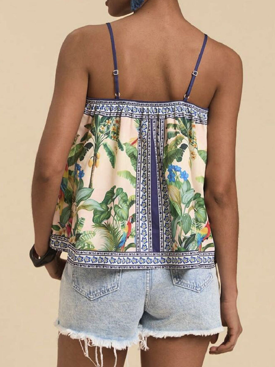 Leaf Print Spaghetti Vacation Top