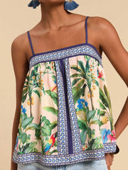 Leaf Print Spaghetti Vacation Top