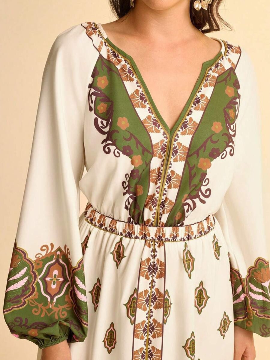 V-neck Printed Tribal Long Sleeve Dress