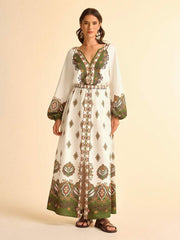 V-neck Printed Tribal Long Sleeve Dress