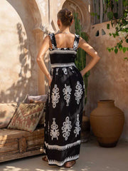 Squre Neck Printed A-line Boho Dress