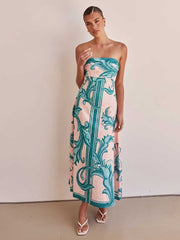 Strapless Backless Printed A-line Dress