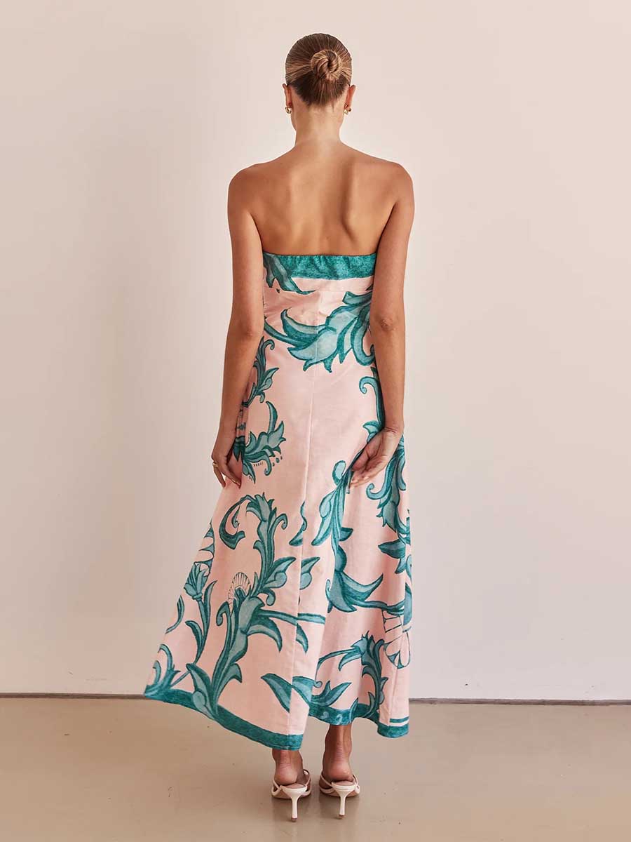 Strapless Backless Printed A-line Dress