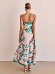 Strapless Backless Printed A-line Dress