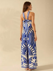 Tropical Print Halter Sleeveless Jumpsuits
