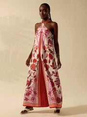 Tropical Print Halter Sleeveless Jumpsuits