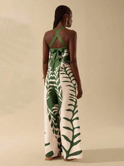 Tropical Print Halter Sleeveless Jumpsuits