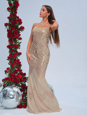 Spaghetti Straps Sequin Mermaid Dress