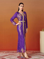 Long Sleeve Purple Sequin Dress