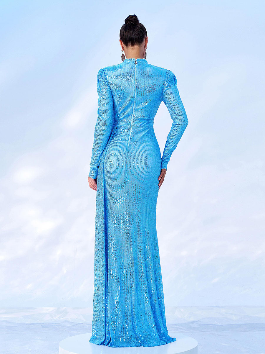 Full Cover Draped Sequin Dress