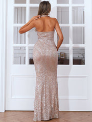 Halter Plung Neck Sexy Sequin Cocktail Dress