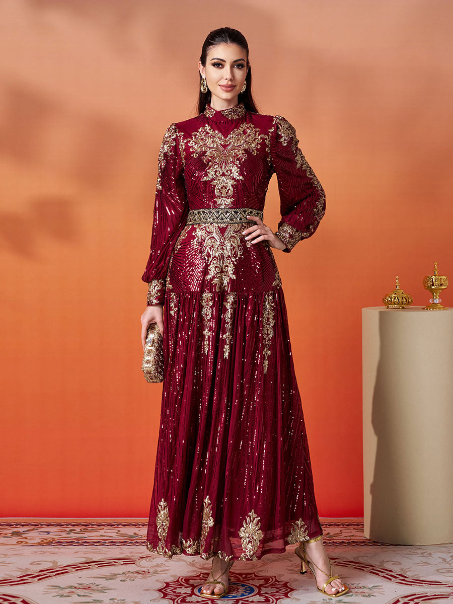 Lantern Sleeve Sequin Maxi Dress