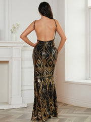 Open Back Split Black Prom Dress