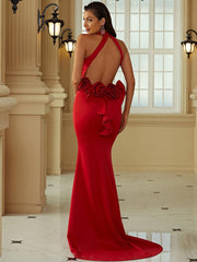 Appliqued Floral Backless Mermaid Dress