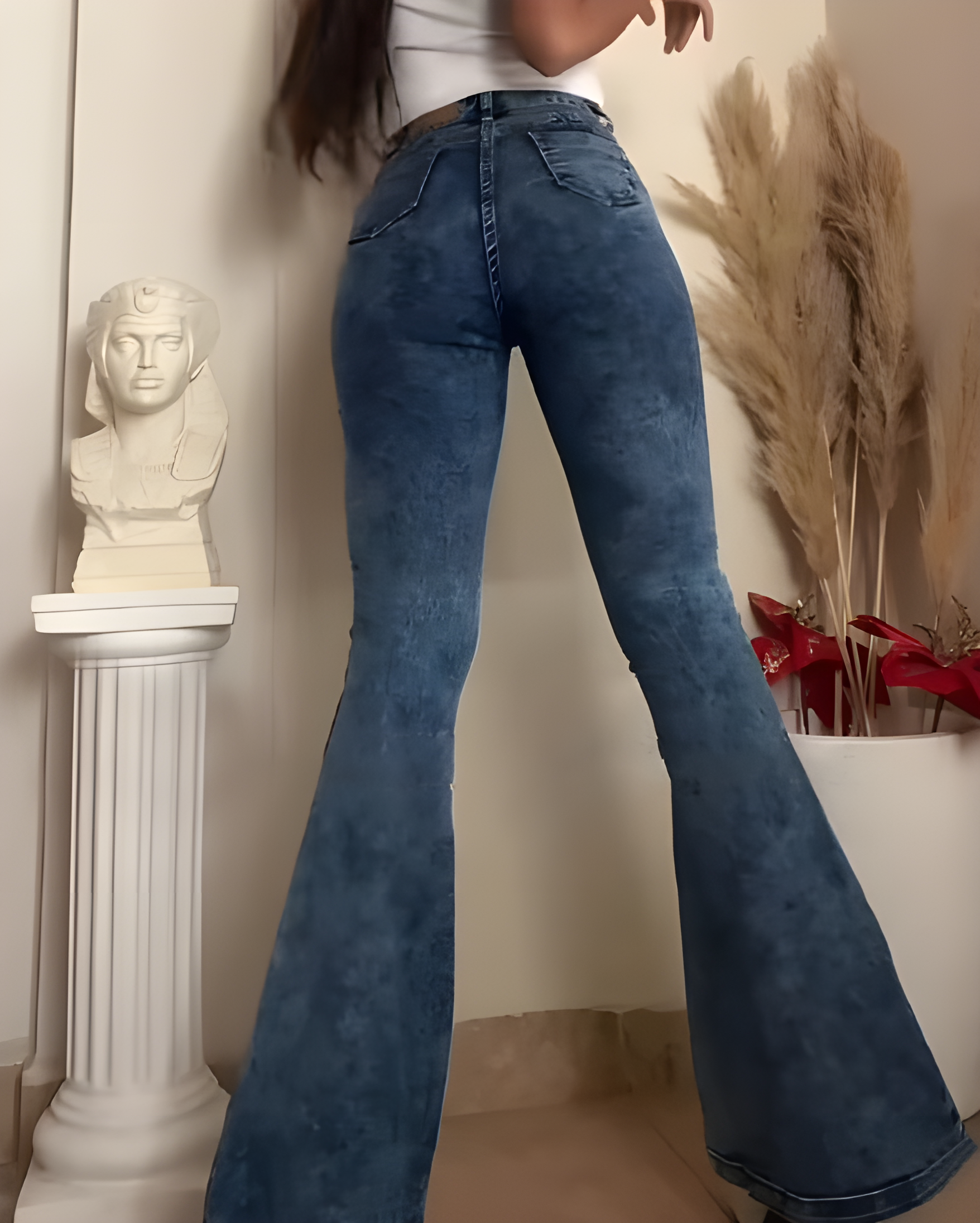 Double Side Buttons High-Rise Flared Jeans