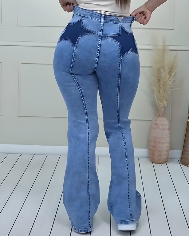 Stitching Pentagram Stretch Slim Jeans