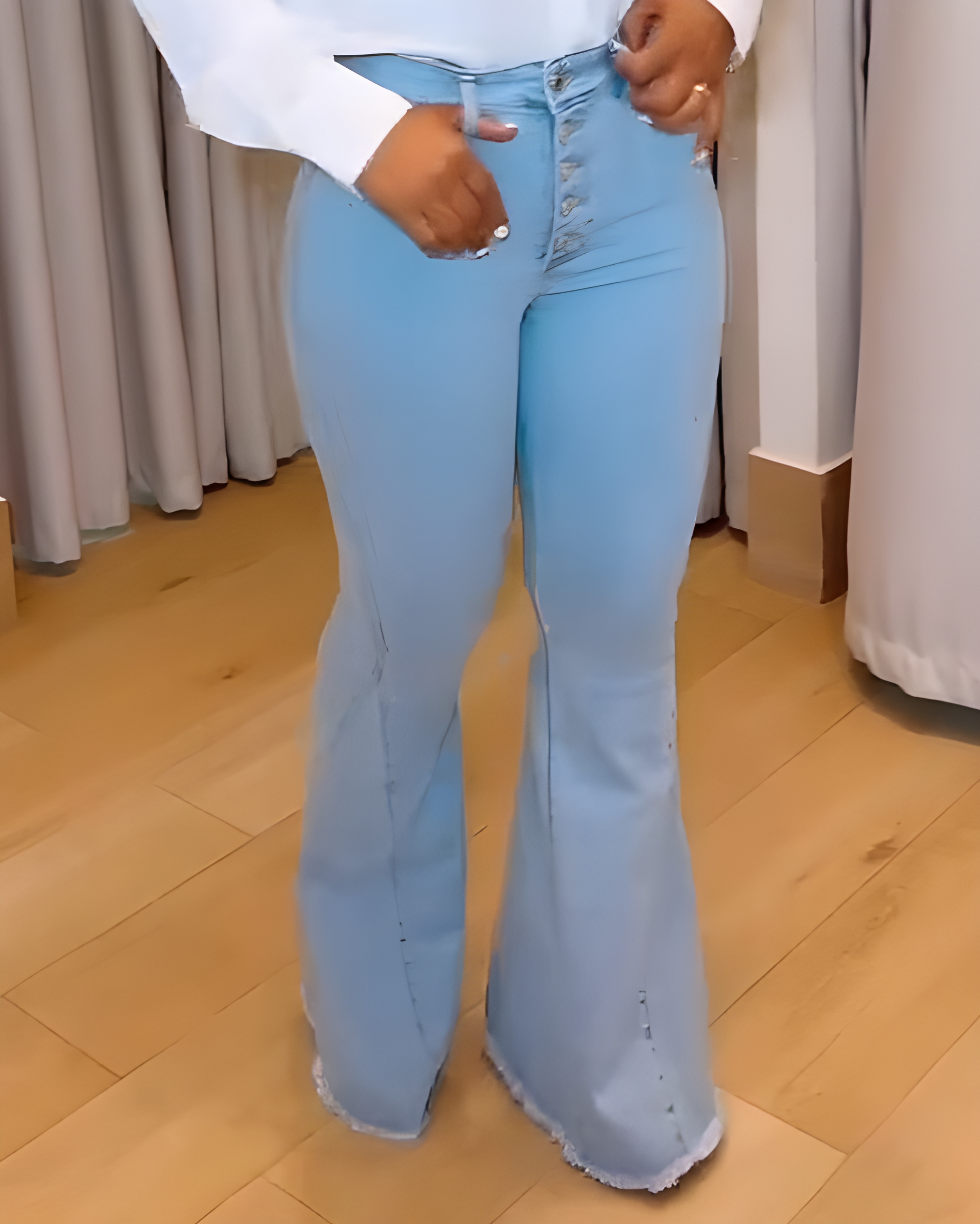 High-Rise 5-Row Button-Down Skinny Flared Jeans