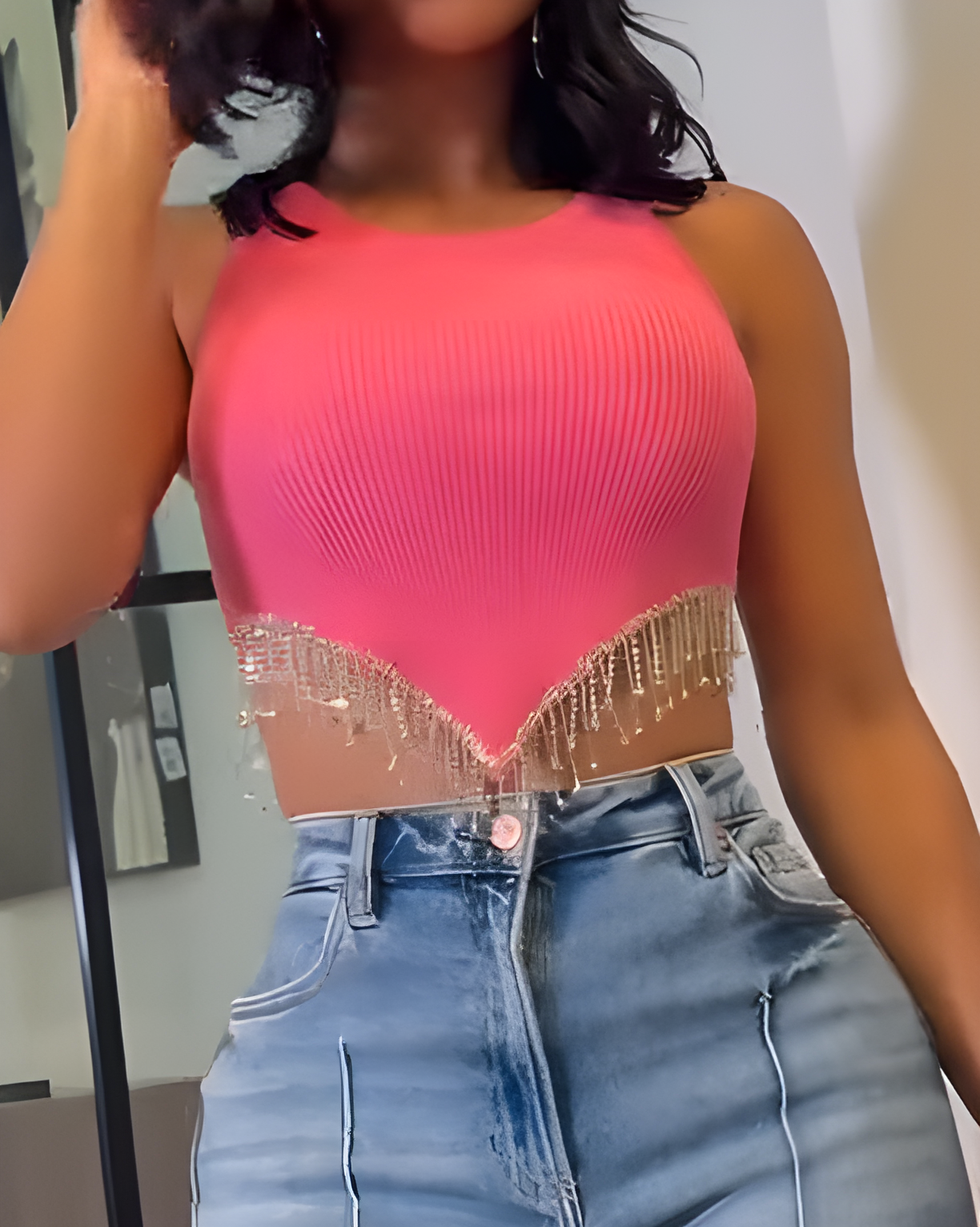 Metal Tassel Round Neck Vest