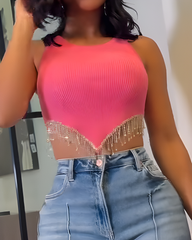 Metal Tassel Round Neck Vest