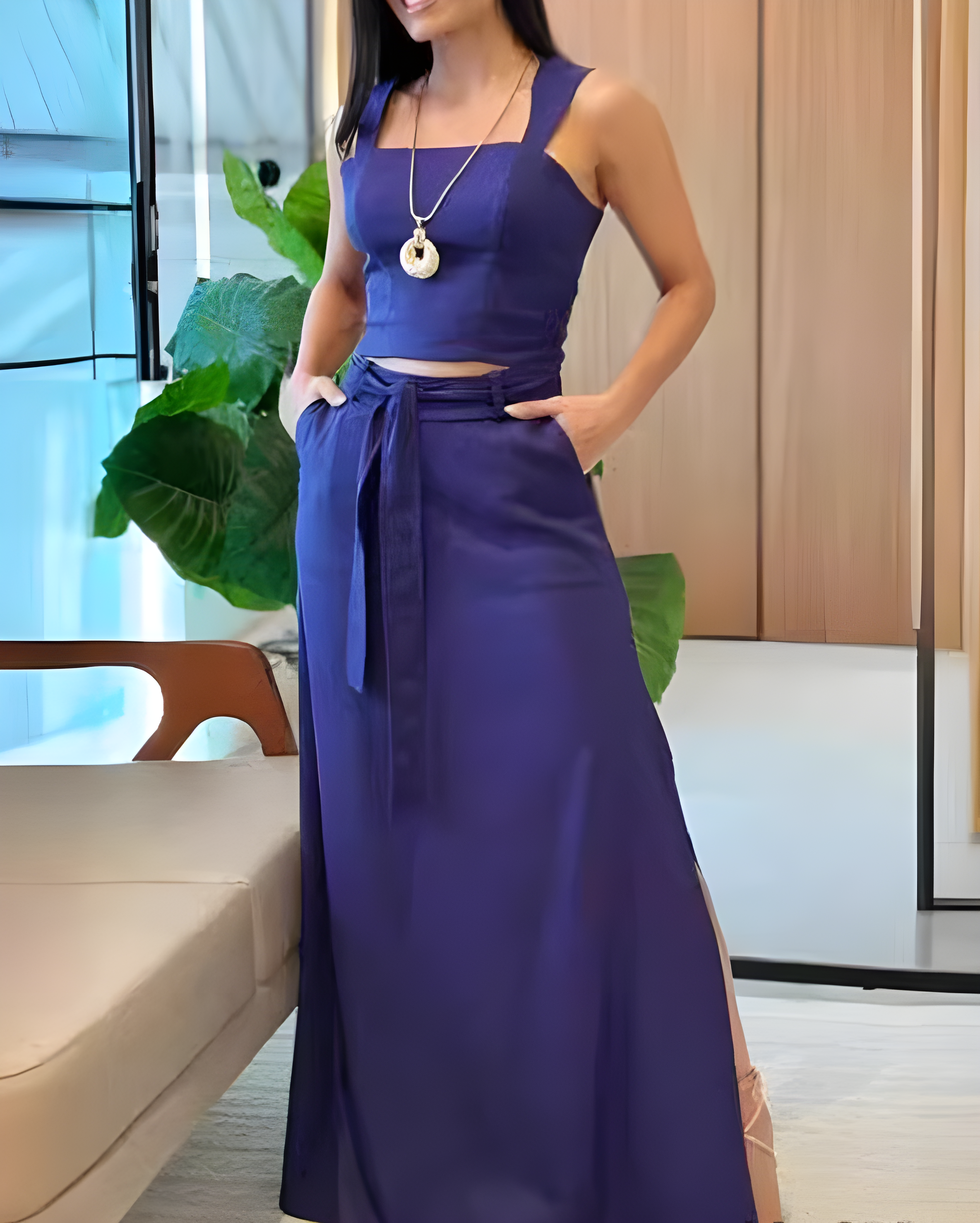 Sleeveless Slit Skirt 2-Piece Set