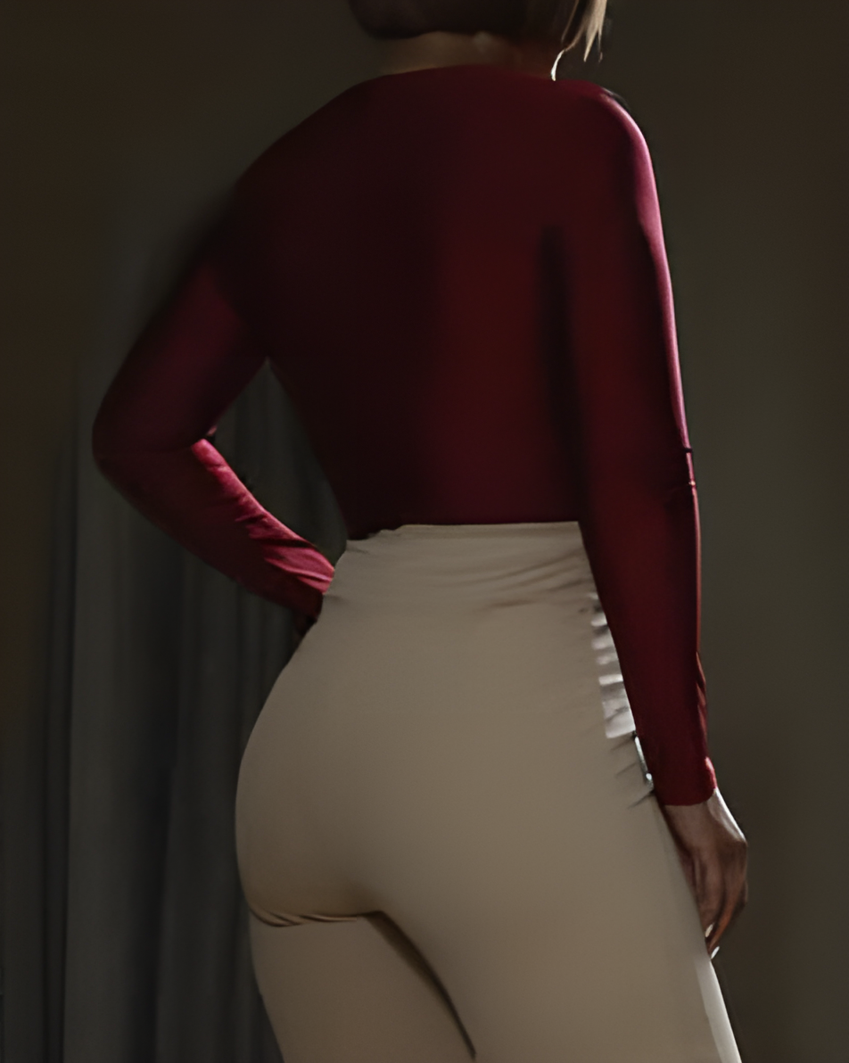 Draped Neck Long-Sleeved Top