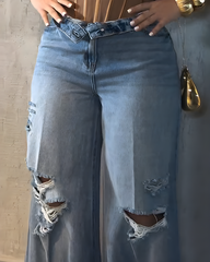Ripped High-Waisted Wide-Leg Jeans