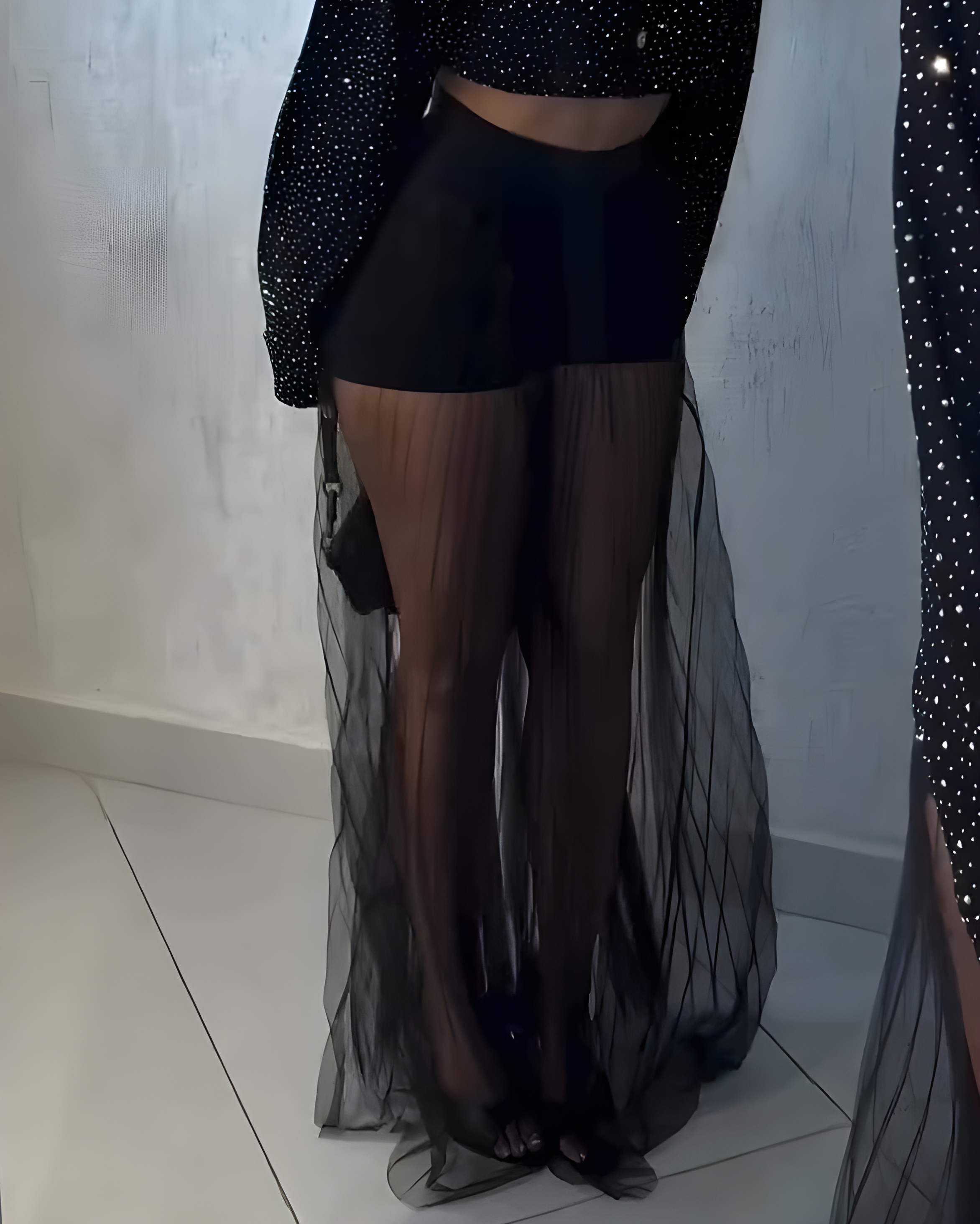 Sheer Mesh Built-In Shorts Long Skirt