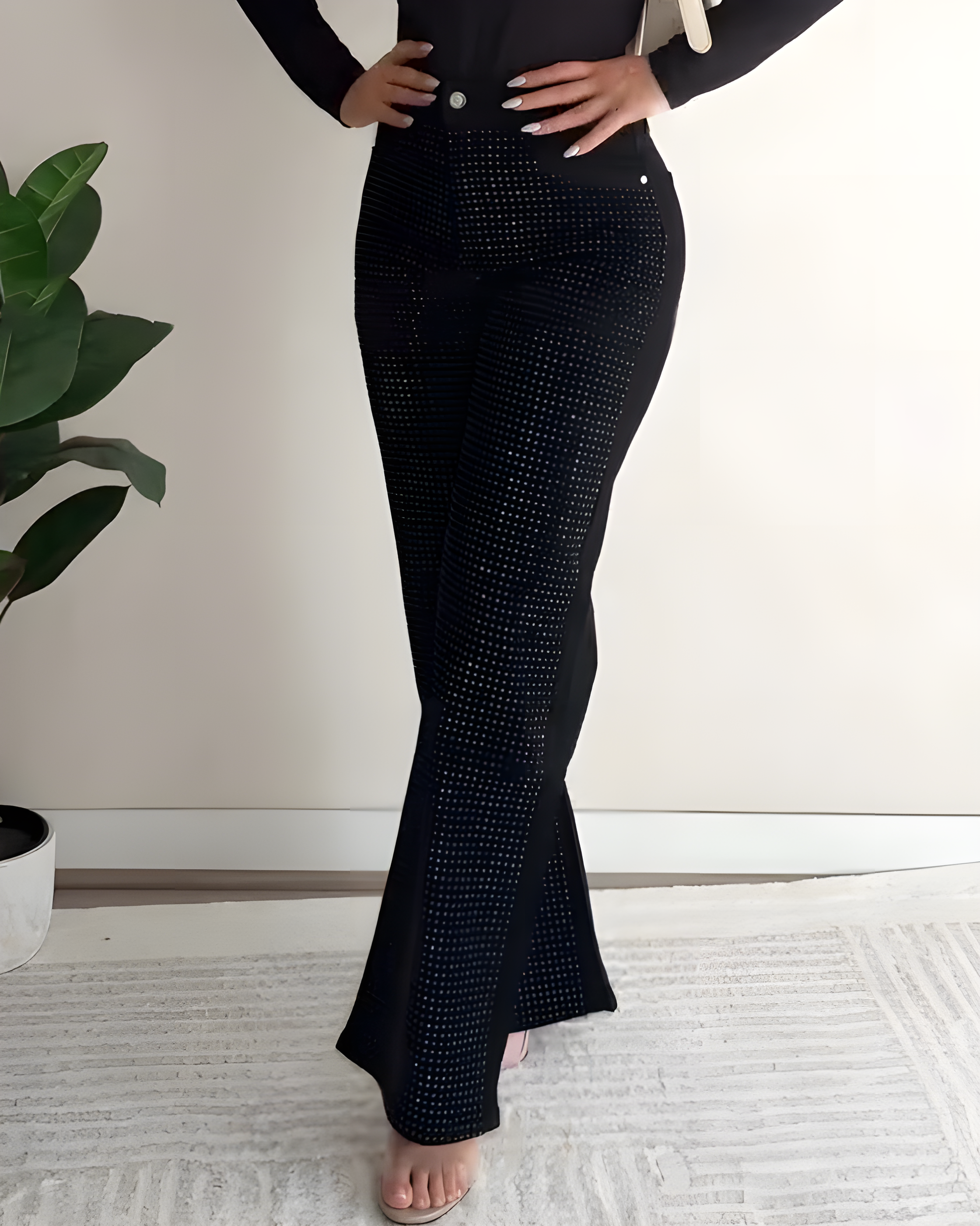 Hip-Lifting Sparkling Rhinestone Wide-Leg Jeans