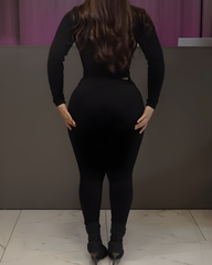 Front Zipper  Butt Lifter Long Sleeve Denim Bodycon Jumpsuit