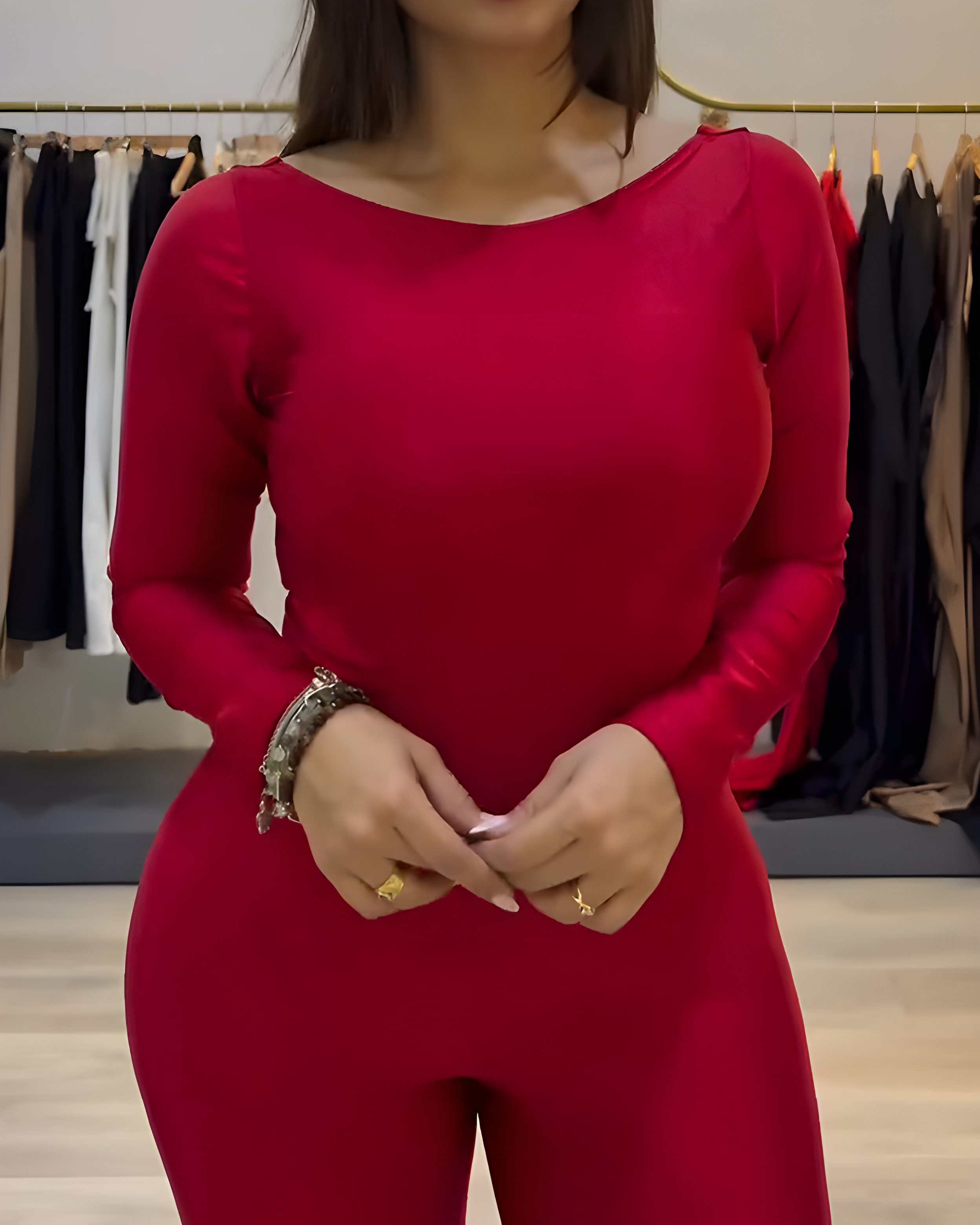 Long-Sleeved Bodycon Flare Jumpsuit