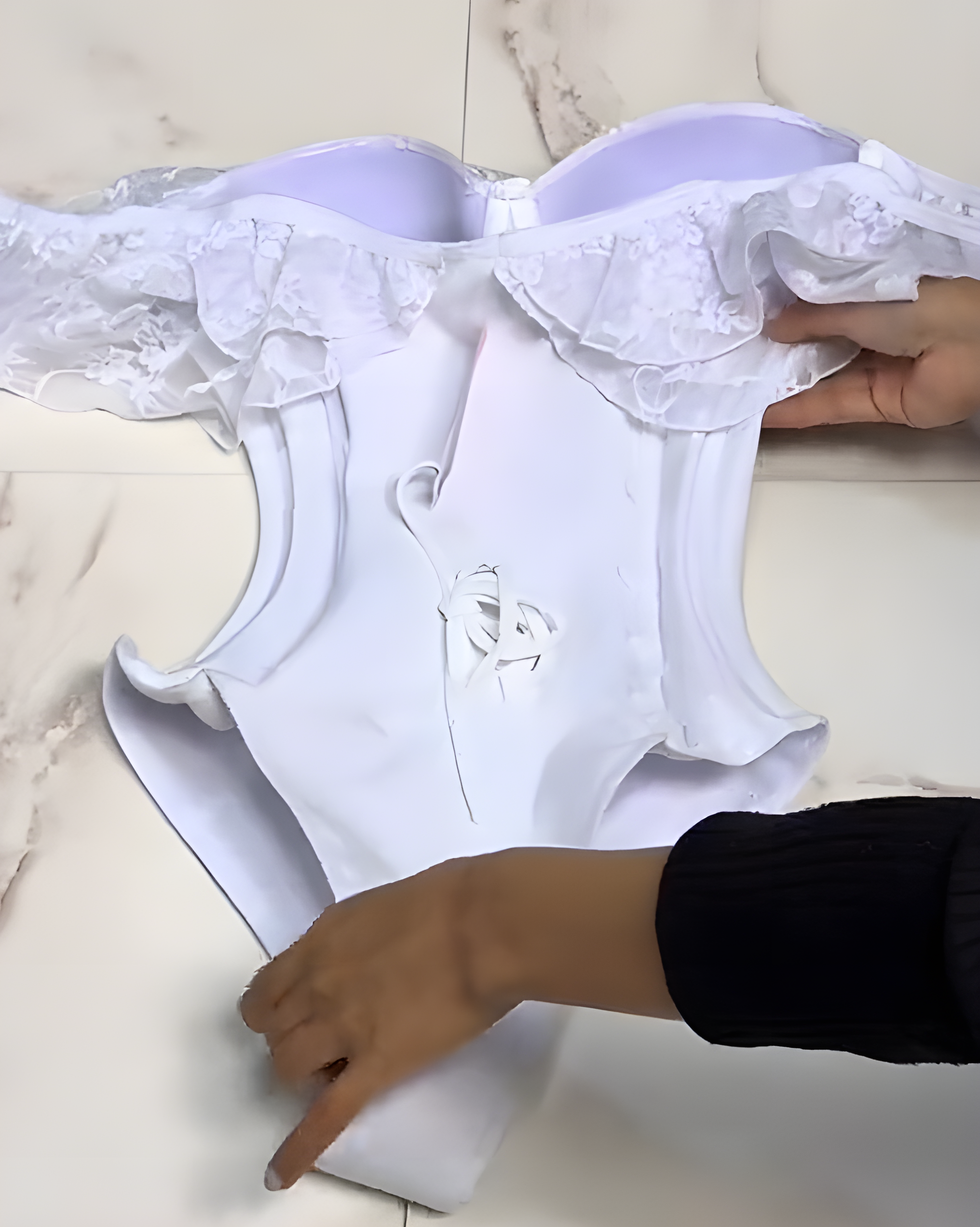 Lace Back Tie Tummy Control Thong Bodysuit