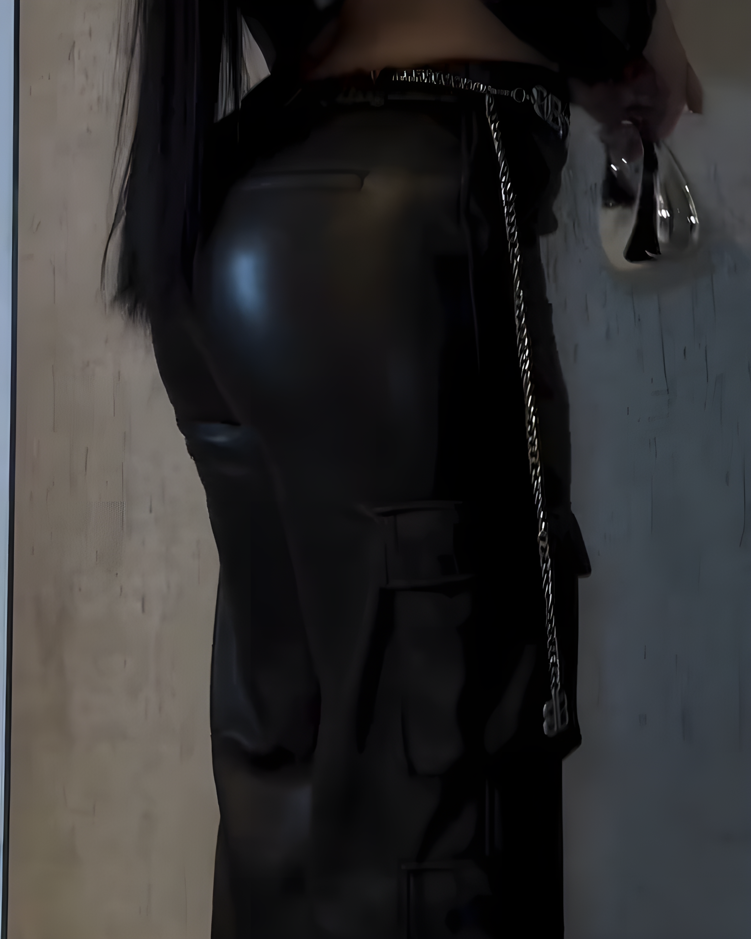 Cargo Style Wide-Leg Leather Pants