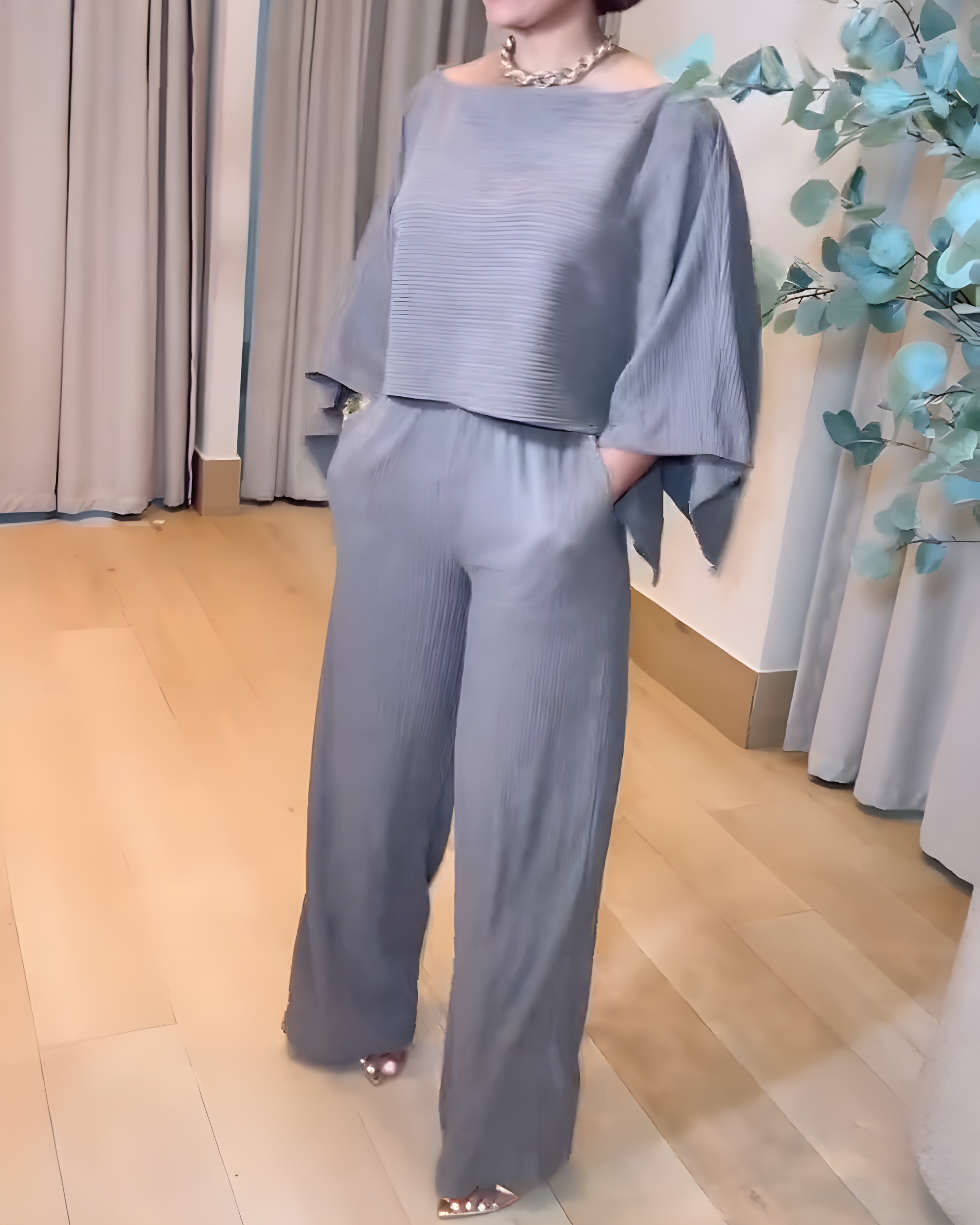 Off-Shoulder Top Wide-Leg Pants Casual Set
