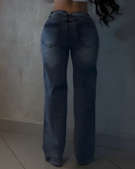 Stylish Sparkling Rhinestone Wide-Leg Jeans