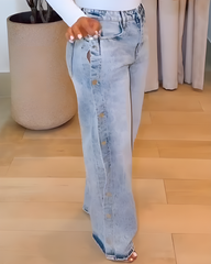 Side Buttons Wide-Leg Jeans
