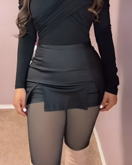 Slim-Fit Front Slit Leather Skirt Shorts