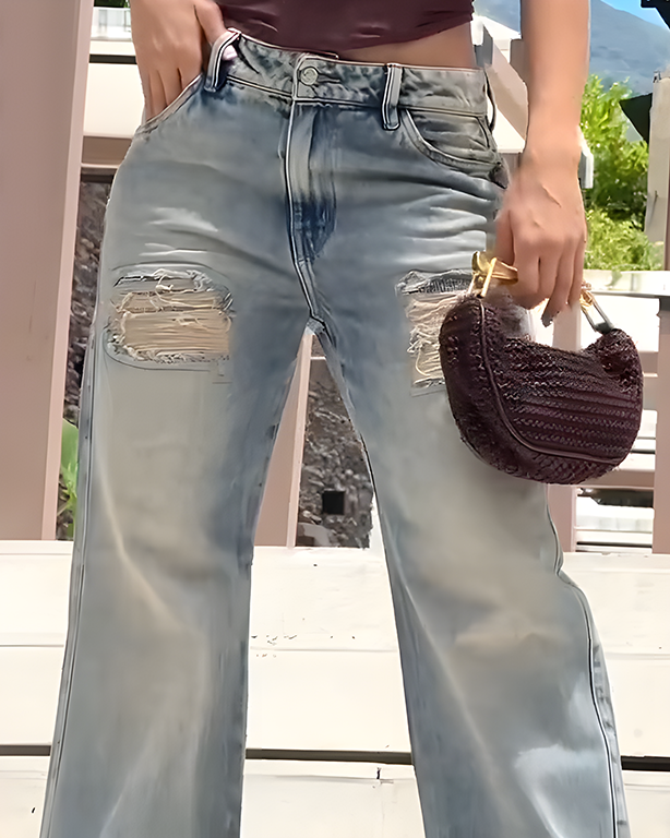 High-Rise Ripped Wide-Leg Jeans