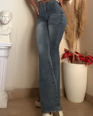 High Waist Flared Jeans with Hip Pads