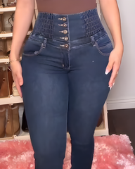 5-Row Button-Down Skinny Jeans