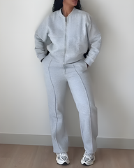 Zipper Cardigan Sweatshirt Straight Pants Set