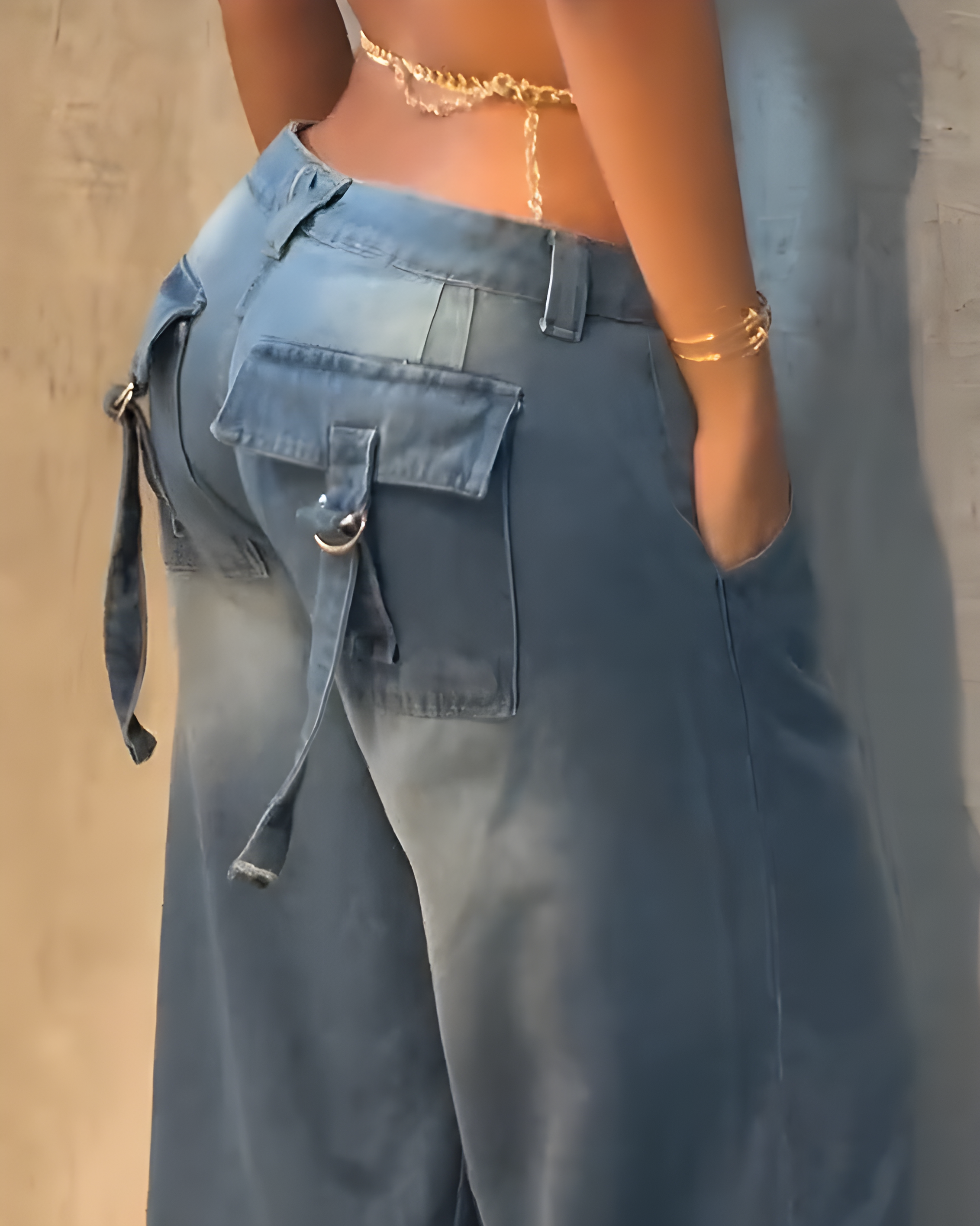 Slim Cargo Style Wide-Leg Denim Jeans