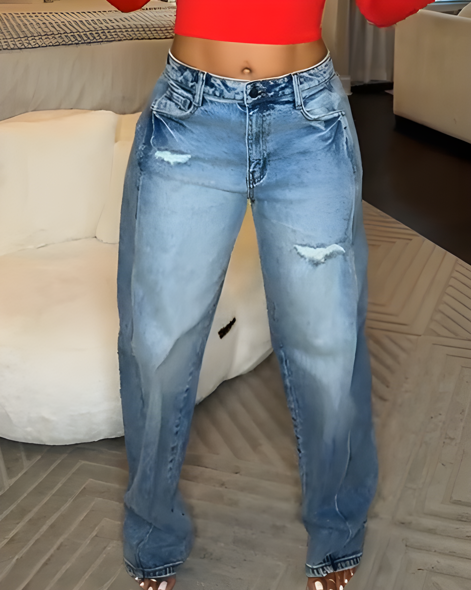 Loose Ripped High-Waisted Jeans